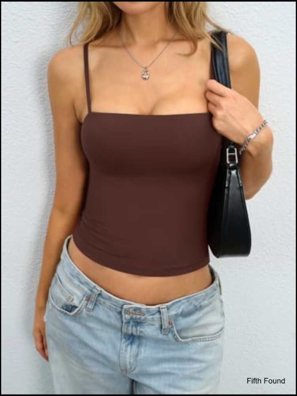 Padded Double Lined Crop Tank Top Square Neck Built-in Bra Spaghetti Strap - Picture 2 of 7